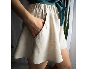 Linen shorts.Linen skirt shorts.Wide leg shorts.Shorts with pockets.Women's shorts.Summer clothing.Linen resort wear.Flared leg shorts.