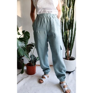 Linen pants with cargo pockets.Flax jogger.Wide leg linen trousers.Comfortable linen pants.Soft linen.Patch pockets pants.Women's pants.