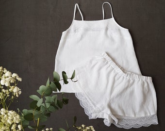 Linen pajama Linen pajama set Linen top and linen shorts Linen sleepwear Linen loungewear Linen nightwear Bridal lingerie Gift for her