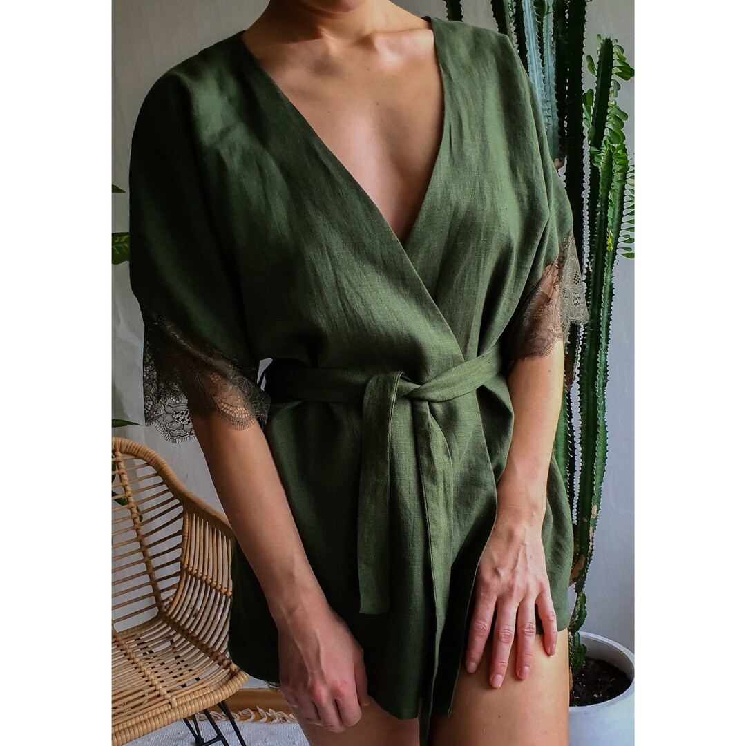 Black Linen Kimono Robe