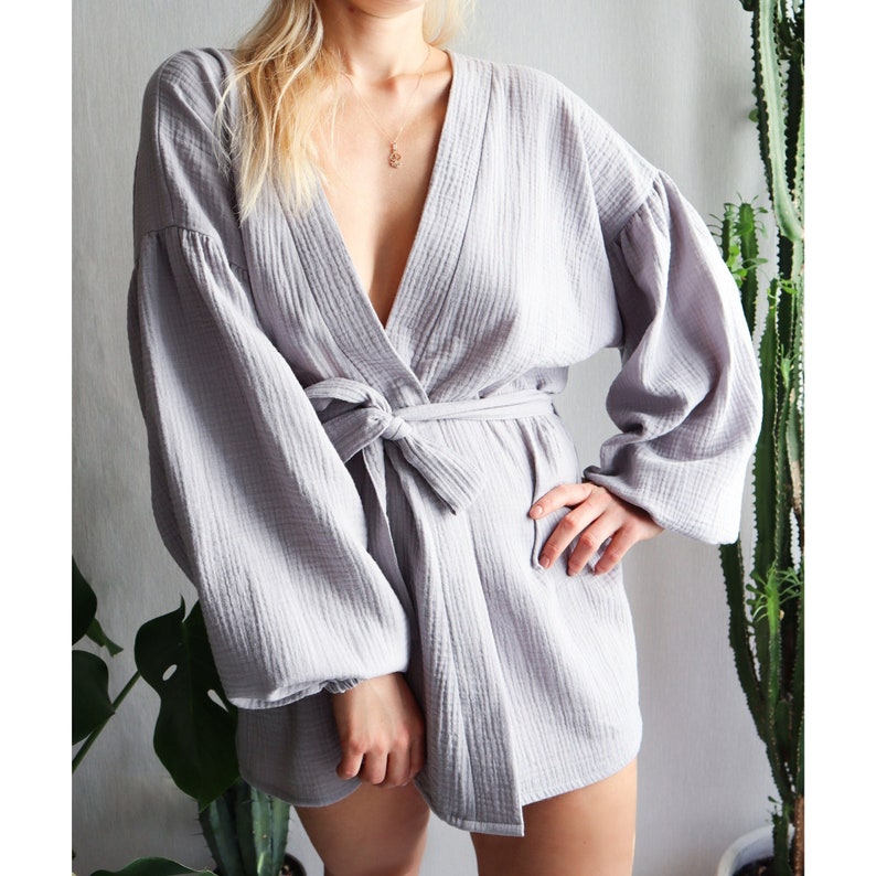 New!Muslin cardigan.Muslin robe.Muslin jacket.Open front.Long puffed sleeves.Cotton gauze robe.All season gauze jacket.Raw cotton cover up. image 1