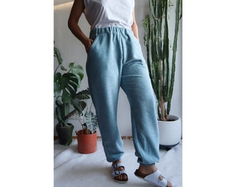 Cotton bamboo pants. Comfortable loose-fit pants. Fluffy joggers for women. Lounge clothing for women. Relaxed-fit cotton bamboo pants