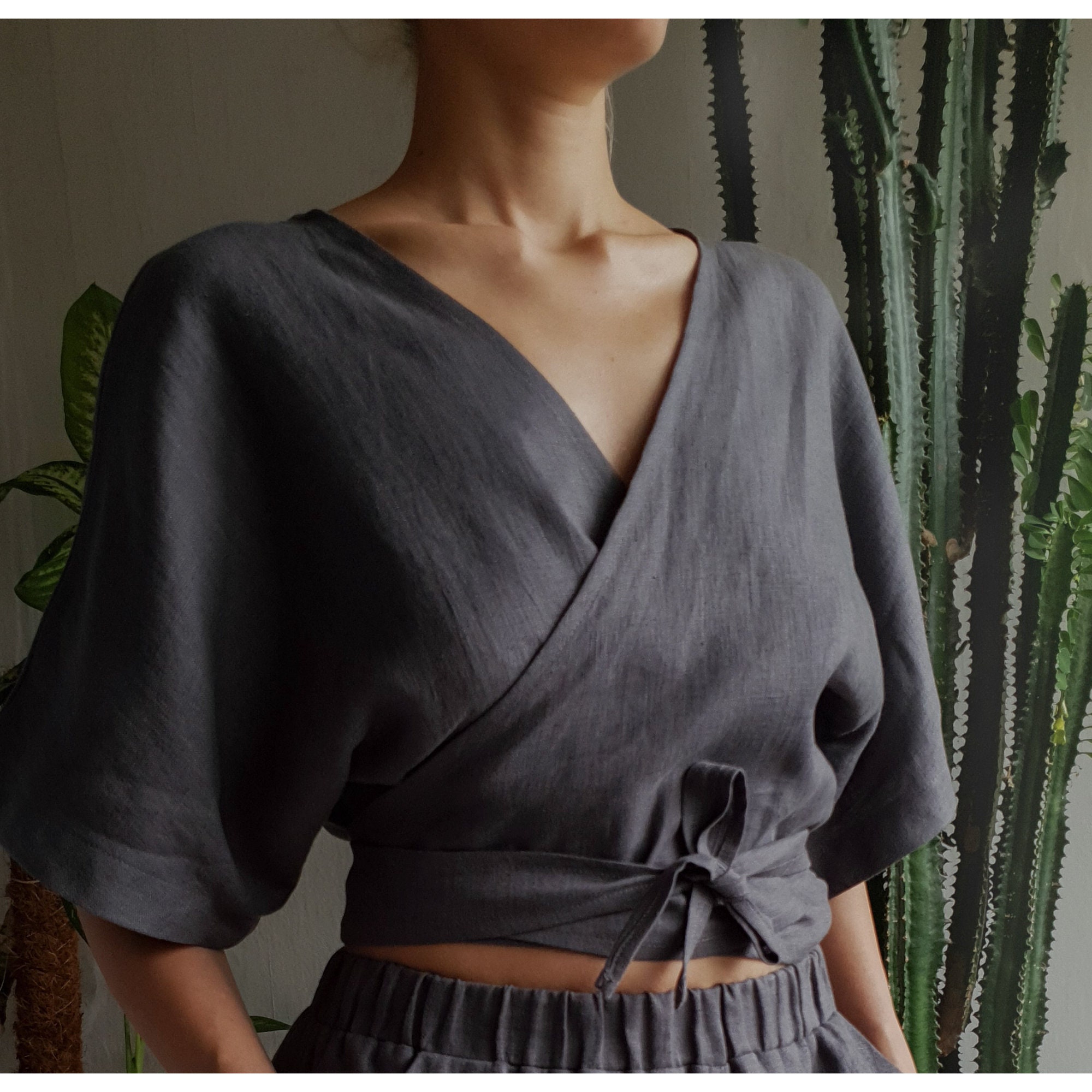 Linen Top. Linen Wrap Top. Linen Wrap Blouse. Linen Kimono Etsy