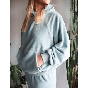 Ready to ship.Green Bamboo Cotton loungewear.Loose fit hoodie.Kangaroo pocket.Oversized sweatshirt.Fluffy hoodie.Bamboo terra sweatshirt. image 7