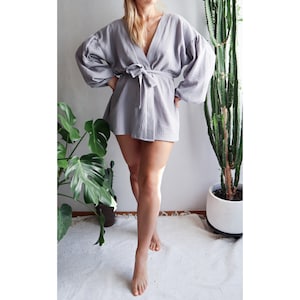 New!Muslin cardigan.Muslin robe.Muslin jacket.Open front.Long puffed sleeves.Cotton gauze robe.All season gauze jacket.Raw cotton cover up. image 4