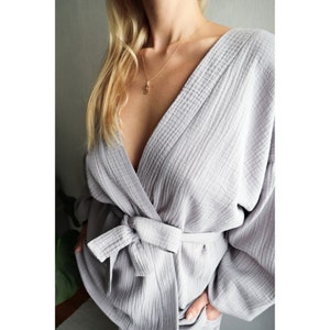 New!Muslin cardigan.Muslin robe.Muslin jacket.Open front.Long puffed sleeves.Cotton gauze robe.All season gauze jacket.Raw cotton cover up. image 8