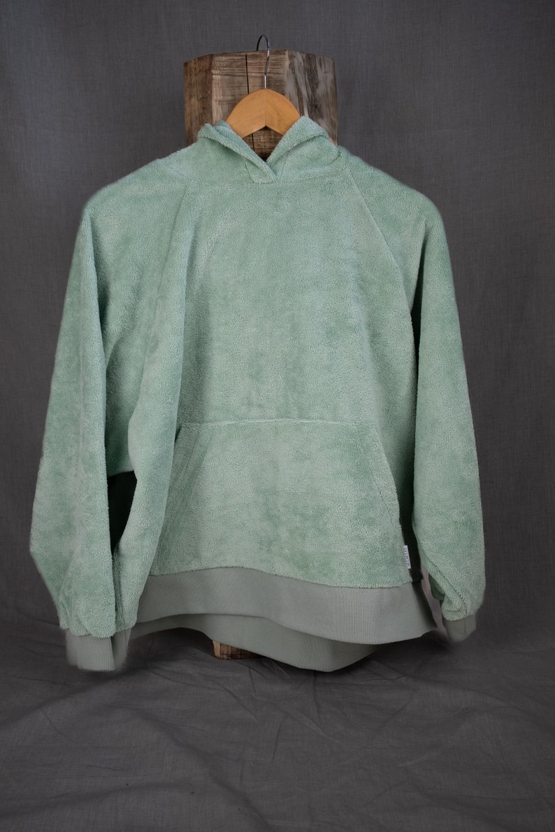 Ready to ship.Green Bamboo Cotton loungewear.Loose fit hoodie.Kangaroo pocket.Oversized sweatshirt.Fluffy hoodie.Bamboo terra sweatshirt. image 1