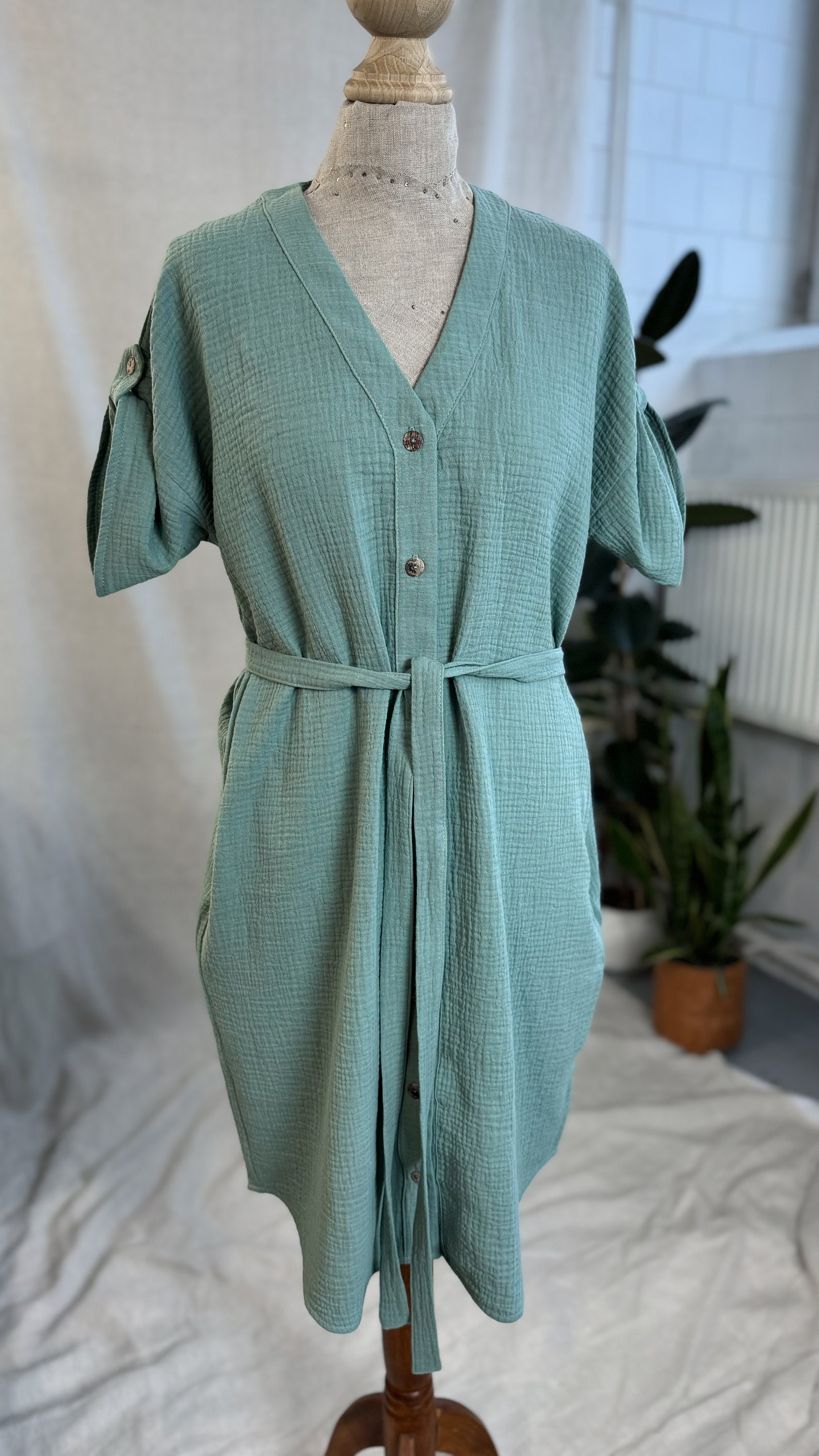Muslin Loose fit Dress L / GREEN Muslin Loose fit Dress L / GREEN