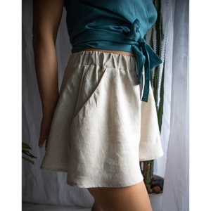 Linen shorts.Linen skirt shorts.Wide leg shorts.Shorts with pockets.Women's shorts.Summer clothing.Linen resort wear.Flared leg shorts. image 7