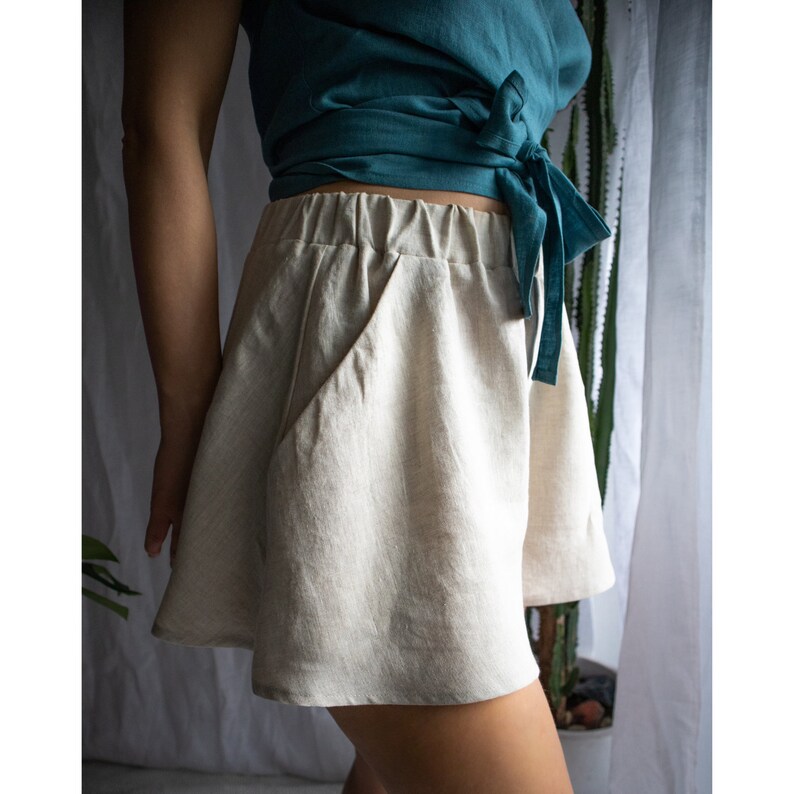 Linen shorts.Linen skirt shorts.Wide leg shorts.Shorts with pockets.Women's shorts.Summer clothing.Linen resort wear.Flared leg shorts. image 7