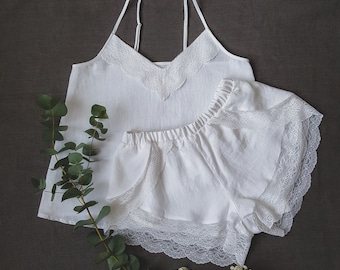 Linen pajama Linen pajama set Linen top Linen shorts Linen sleepwear Linen loungewear Linen nightwear Linen lingery Bridal lingerie Gift