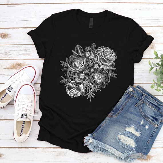 Camiseta negra para mujer Magnolia \u0026 Peony camiseta de | Etsy México