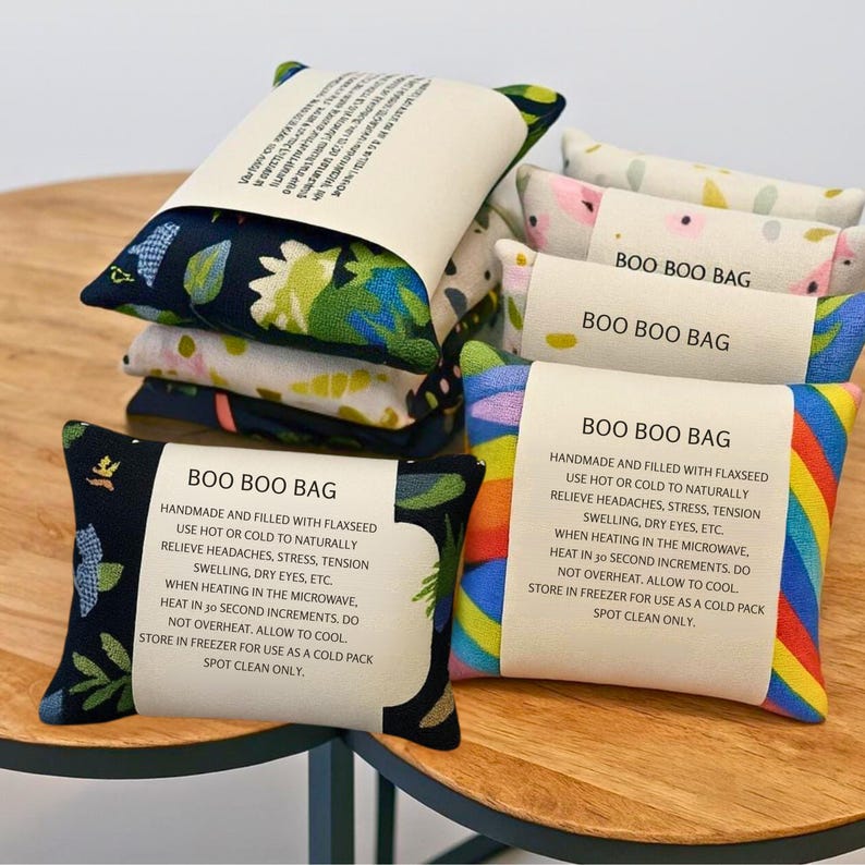 Set of 2 Kids Flaxseed Boo Boo Bags, Hot Cold Pack Relief, Reusable Non ...
