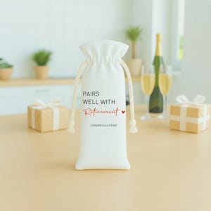 Retirement Wine Gift Bag, Pairs Well With Retirement, Funny Congratulations Gift for Retiree, Reusable Drawstring Tote