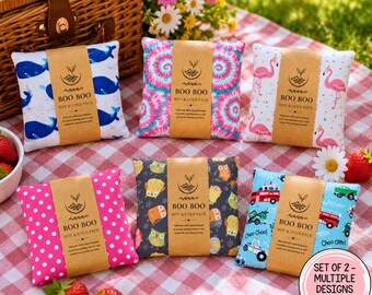 Set of 2 Reusable Flaxseed Boo Boo Bags for Kids, Hot Cold Pack Relief, Non-Toxic First Aid Gift Parents Love