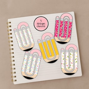 School Themed Acrylic Jumbo Paper Clip, Teacher Appreciation Gift, Set of 5 Patterns, Planner Clip, Notebook or Book Accessory