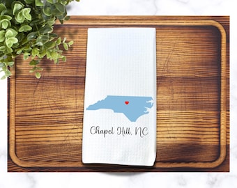 Chapel Hill NC Kitchen Towel, Tar Heel Housewarming Gift, UNC Alumni or Hostess Gift, North Carolina Home Decor, UNC Kitchen Accent