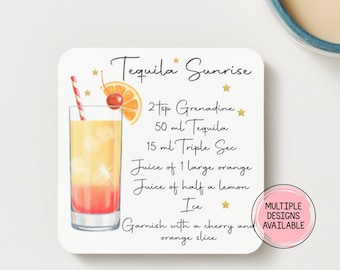 Custom Cocktail Coaster(s), Choose 1–4, Personalized Bar Decor, Housewarming Gift, Cocktail Lover Gift, Drink Recipe Coaster Set