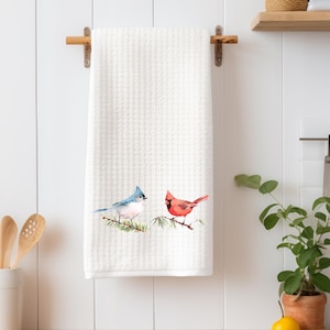 Red Cardinal and Titmouse Bird Kitchen Towel, Charming Tea Towel for Bird Watchers, Bird Lover Gift, Nature Inspired Kitchen Decor