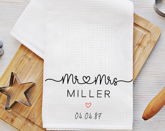 Personalized Mr. & Mrs. Last Name Kitchen Towel, Custom Wedding, Anniversary, Couples, and Bridal Shower Gifts, Weddings and Anniversaries