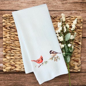 Red Cardinal and Chickadee Bird Kitchen Towel, Charming Tea Towel for Bird Watchers, Bird Lover Gift, Nature Inspired Kitchen Decor