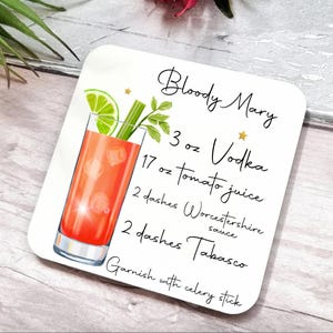 Custom Cocktail Coaster Set: Choose 1, 2, or 4, Personalized Bar Decor, Housewarming Gift, Cocktail Lover Gift, Drink Recipe Coaster Set