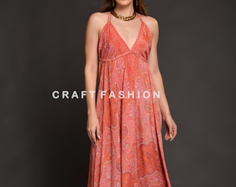 Boho Halter Maxiklänning: Sommarkläder i återvunnet siden