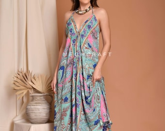 Boho Halter Maxiklänning: Sommarkläder i återvunnet siden