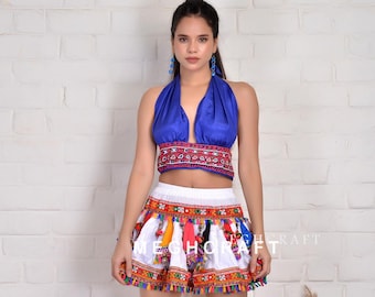 Boho Embroidered Mini Skirt: Handmade Patchwork Cotton Banjara Skirt