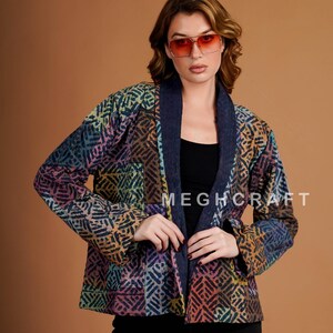 Reversible Cotton Kantha Jacket: Handmade Embroidered Indigo Block Print