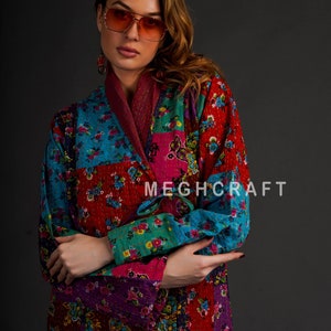 Block Printed Kantha Jacket: Handmade Reversible Cotton Angrakha