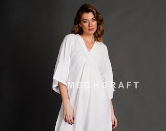 Organic Cotton Maxi Dress: V-Neck Muslin Double Cloth, Free Size