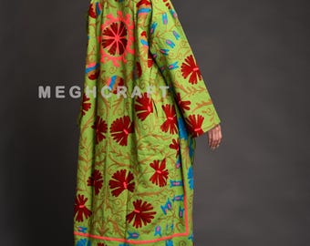 Handmade Long Floral Embroidered Suzani Jacket - Cotton Suzani Long Jacket - Bohemian Women Suzani Coat kimono