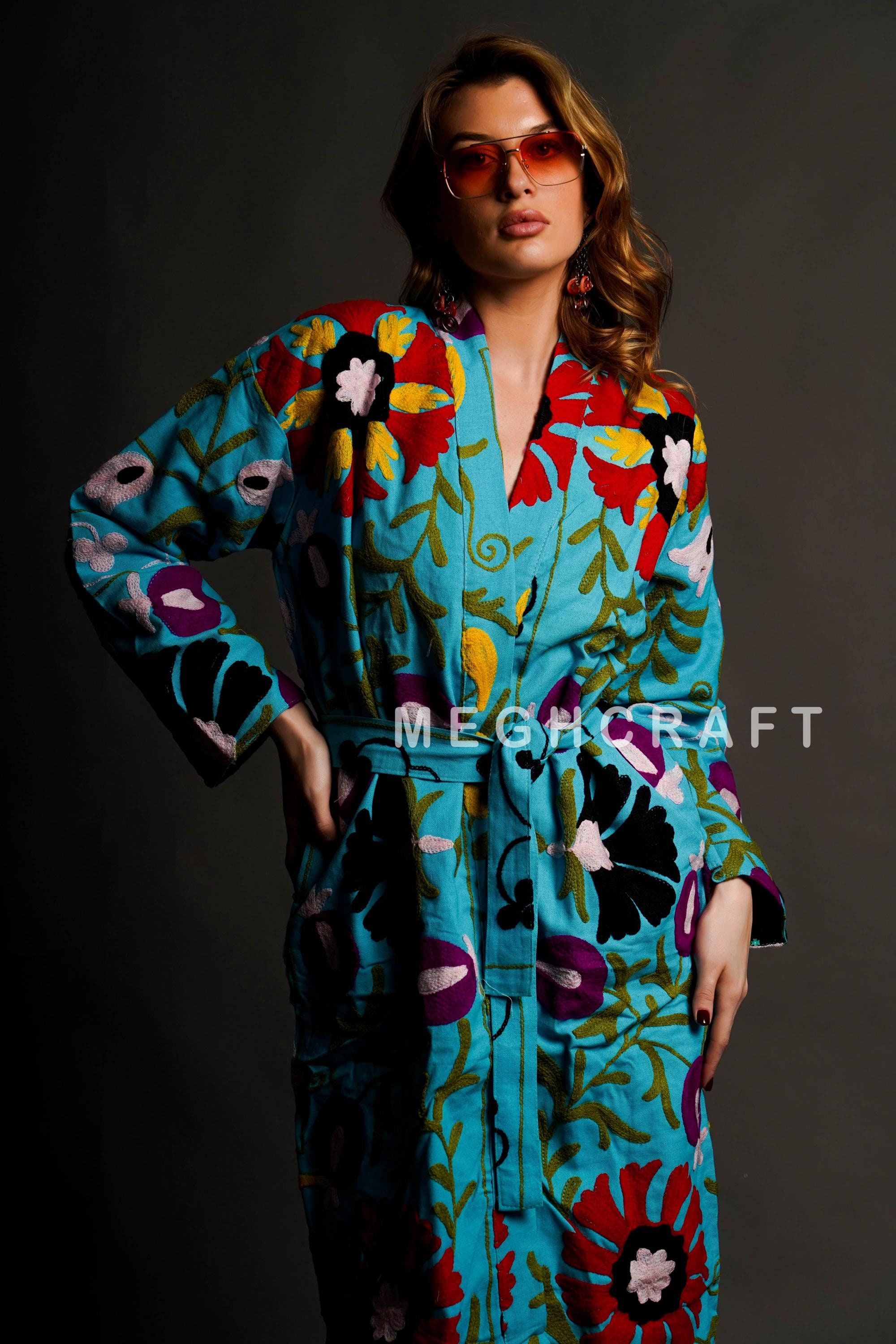 Exclusive Hand Embroidered Suzani Jacket - Women Suzani Long Jacket - Winter Fashion Boho Suzani Coat Kimono Robe
