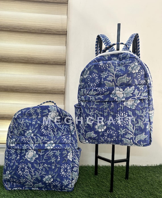 Indigo Handmade Block Printed Cotton Quilted Backpack Laptop Bag