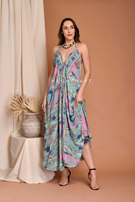 slim fit dress slacks Landslide Silk Set, HALTER DRESS with Kimono, One Size Boho Maxi, fits Xs  to xl main image 1
