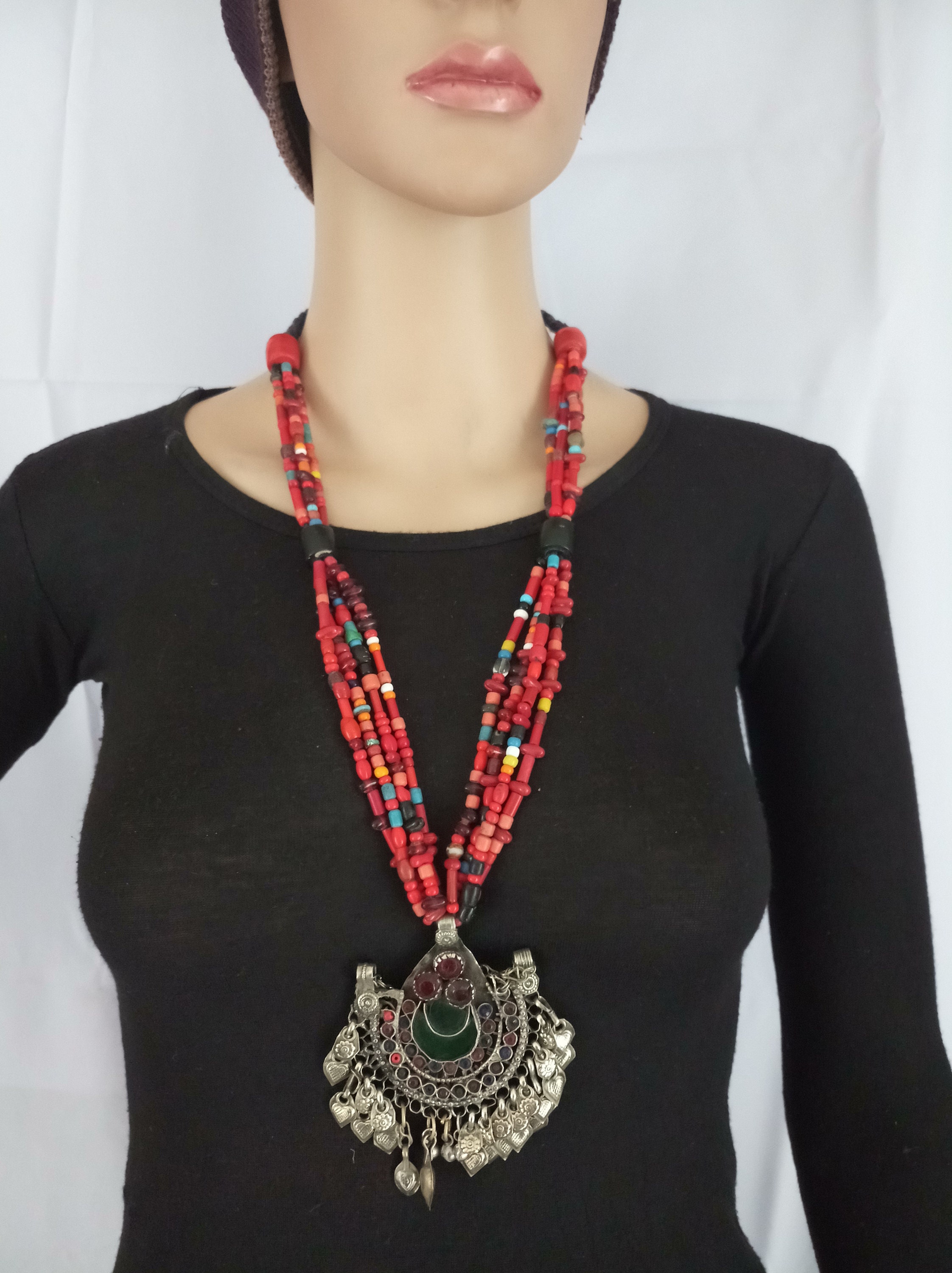 Vintage Afghani Traditional Pendant Necklace German Silver Etsy