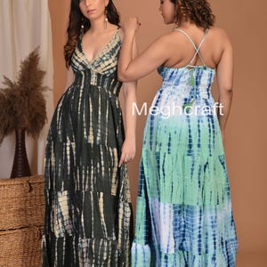 Bohemian Fashion Tie-dye dress, Rayon Long maxi dress beach wear, Boho Halter Dress sun dress, Hand Tie-dye Summer Dress Smocked Dress Women
