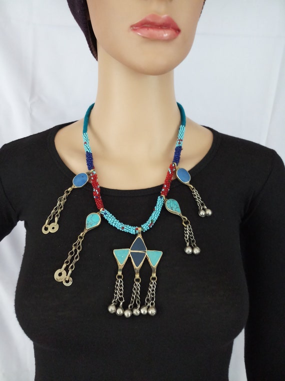 New Boho Skirt Costume Jewelry Kuchi Tribal Necklace Earring Gypsy Hippie Dance