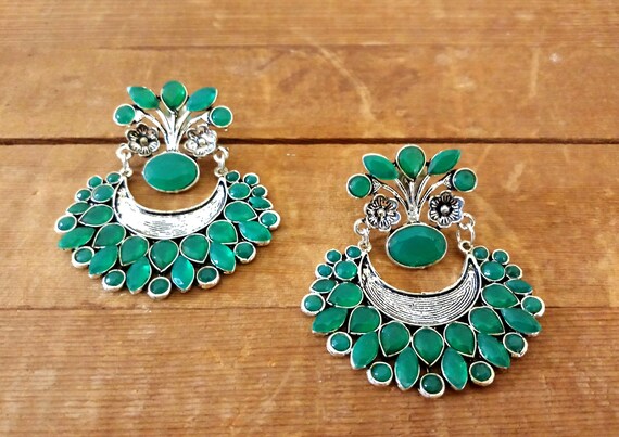Stone Beaded Party Wear Earrings Designer Chandelier