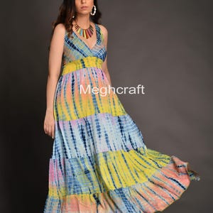 Rayon Boho Tie-dye dress, Halter Dress, Bohemian Long maxi dress, Beach wear Dress, sun dress Hand Tie-dye Summer Dress Smocked Dress Women