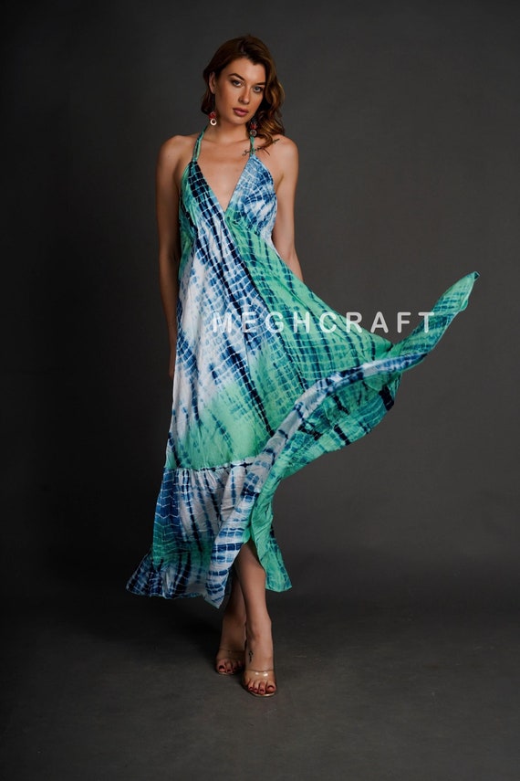 slim fit dress slacks Sheer Boho Tie-Dye Beach Halter Dress