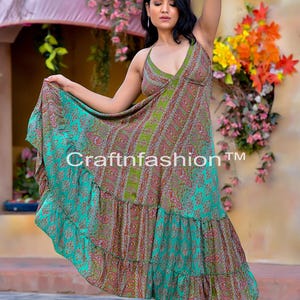 Bohemian Silk Halter Dress-Boho Summer Fashion Silk Maxi Dress - Women Halter Dress - Beach Wear Sun Dress Recycled Silk Dress