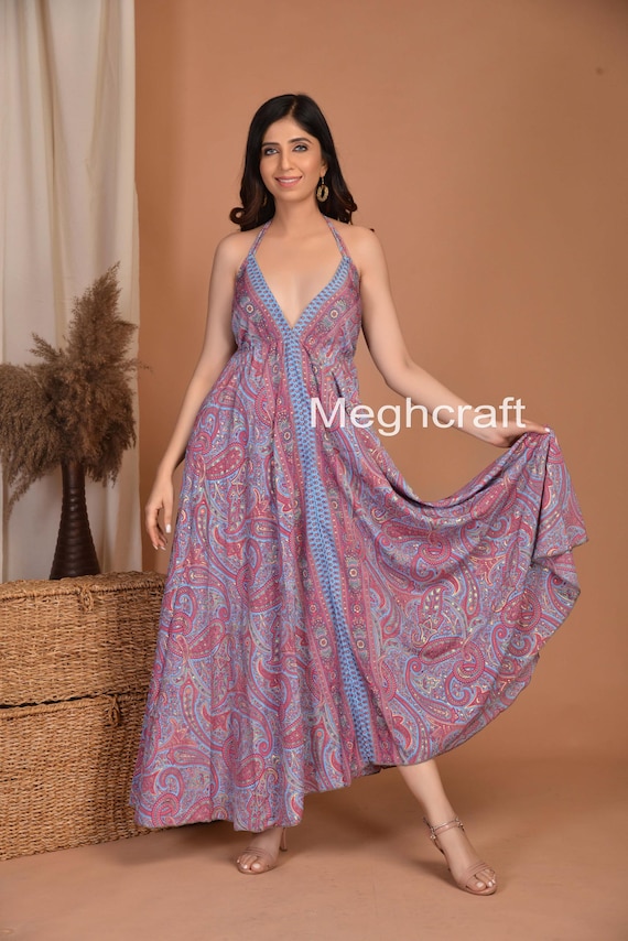 slim fit dress slacks Paisley V-Neck Strappy Summer Beach Maxi Dress