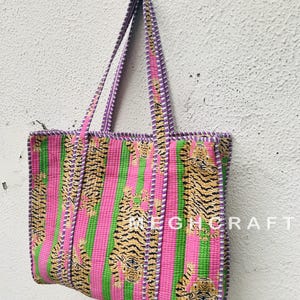 Tiger-Druck-Baumwolle gesteppte Einkaufstasche-Einkaufstasche-Mehrzweckmarkttasche Schultertasche-Frauen-Handtaschen-handgefertigte Tasche