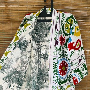 Exclusive Indian Hand Embroidered Suzani Jacket - Women Suzani Short Jacket - Winter Fashion Boho Suzani Coat Kimono Robe