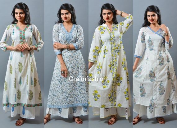 Designer Hand Block Printed Cotton Kurta-kurti-tunics-floral Printed Summer  Fashion Long Kurtis-pleated Style Indian Cotton Kurta Kurti - Etsy