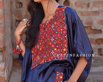 Silk Kaftan Top Pant Set: Handmade Embroidered Bohemian Co-ord