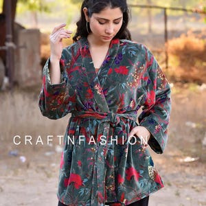 Women Plus Size Velvet Jacket - Winter Velvet kimono robe - Bohemian Kimono Robe - Velvet Cotton Boho Jacket UK Fashion Handmade