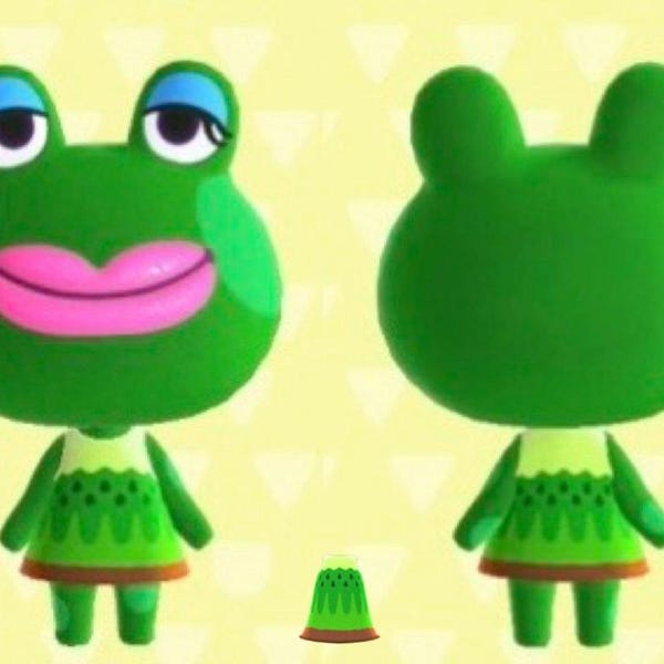 Jambette the frog plush in kiwi dress